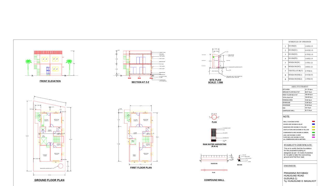 4BHK residential building Plan and Elevation