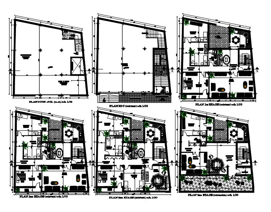 4 BHK, 3 BHK, And 1 BHK Apartment House Plan AutoCAD Drawing Download DWG File