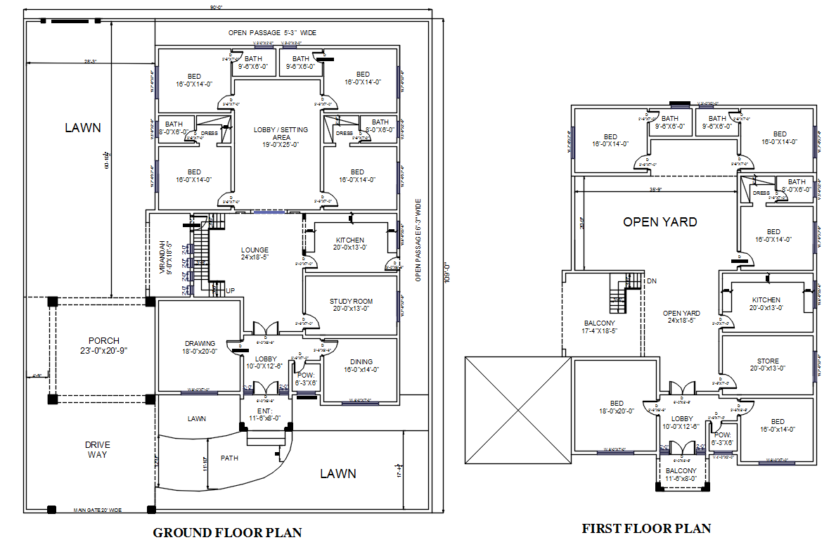 4 BHK And 5 BHK Bungalow Layout Plan CAD Drawing DWG File