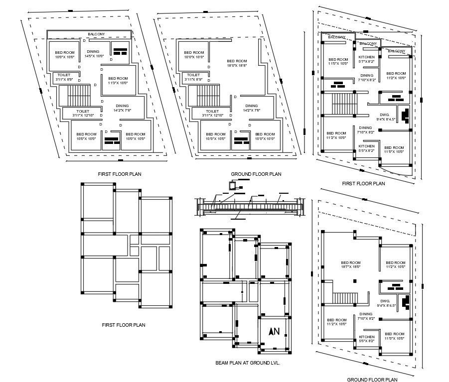 4 BHK Apartment And Beam Plan Drawing AutoCAD File