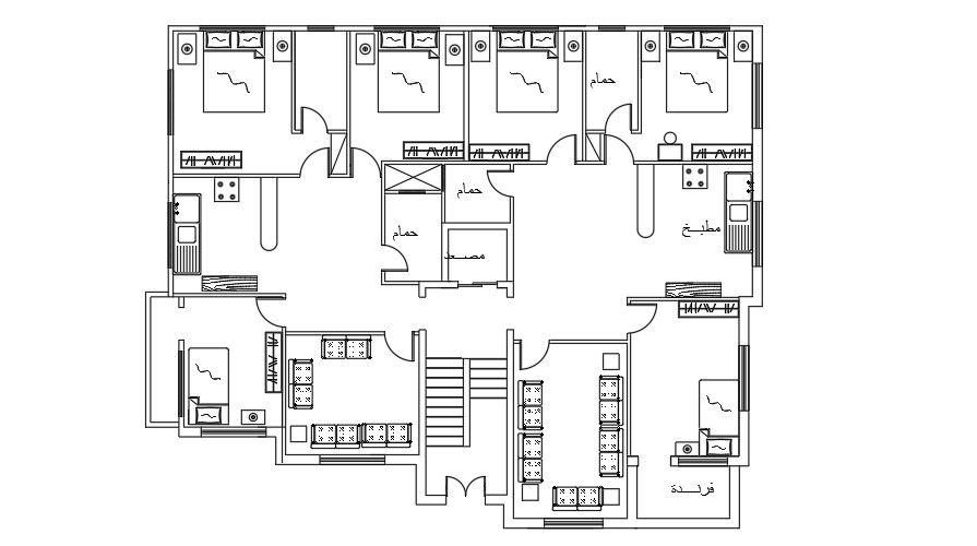 4 BHK Apartment Building Furniture Layout Plan AutoCAD Layout