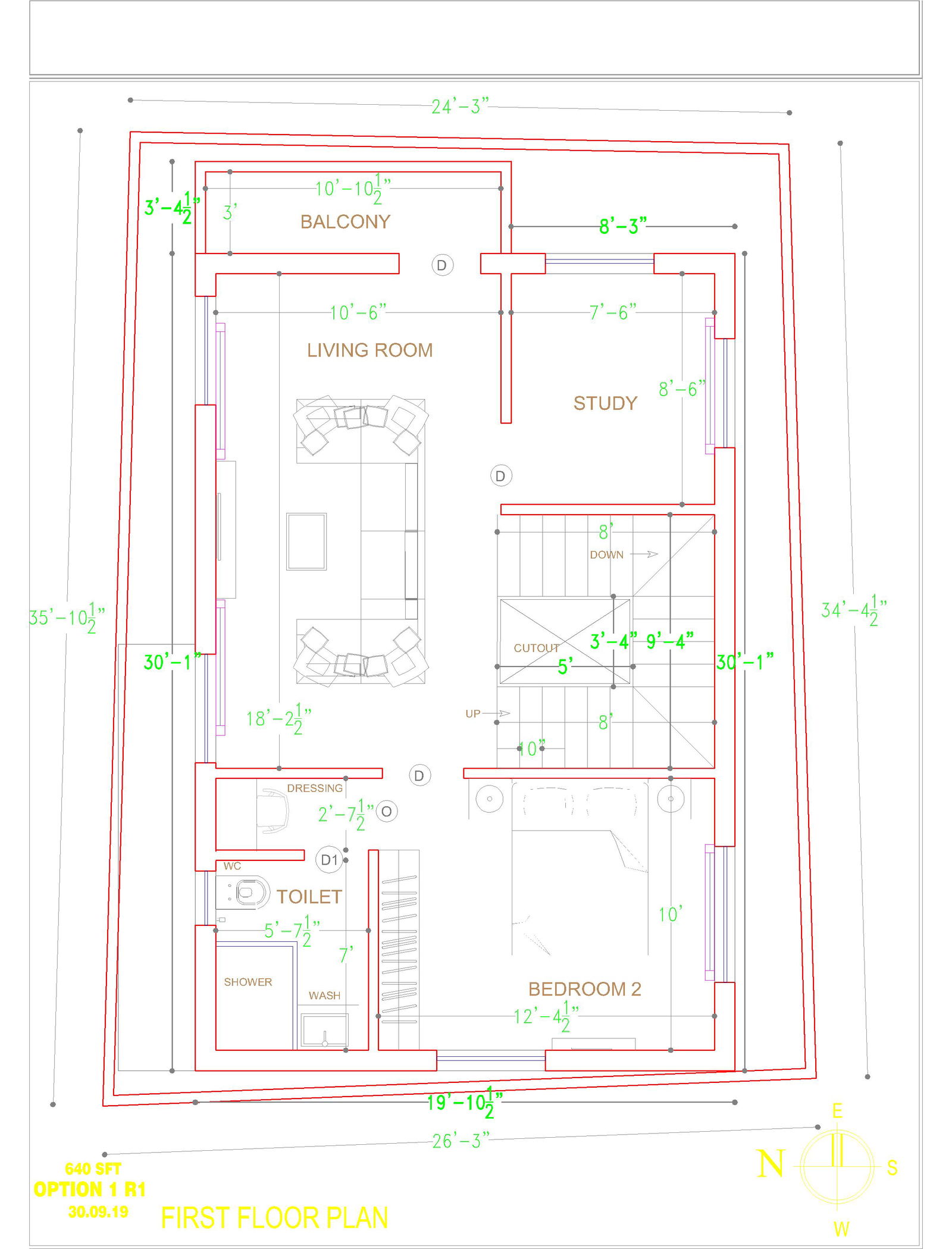 4BHK House First Floor Plan Drawing