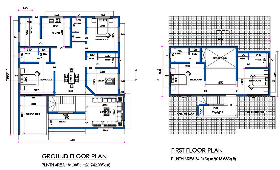 4 BHK House Architecture Plan Drawing DWG File