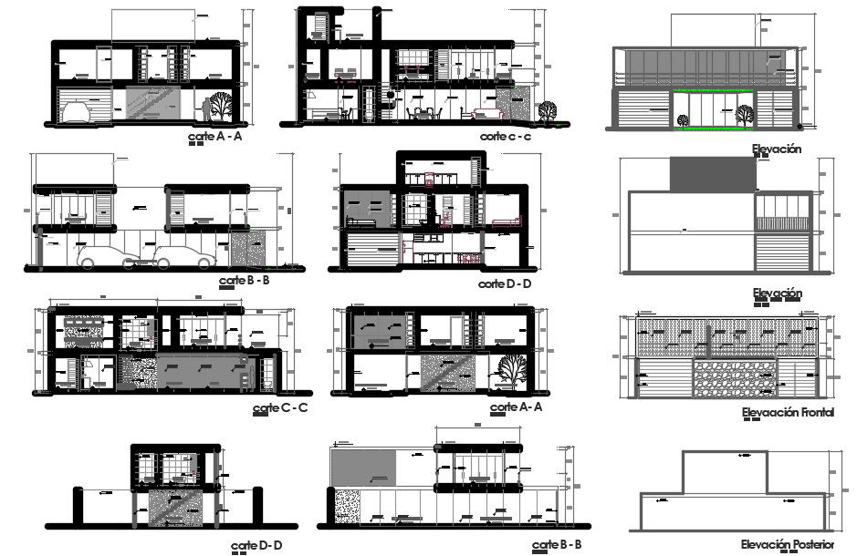 Multi Level Building Section and Elevation Layout Drawing CAD