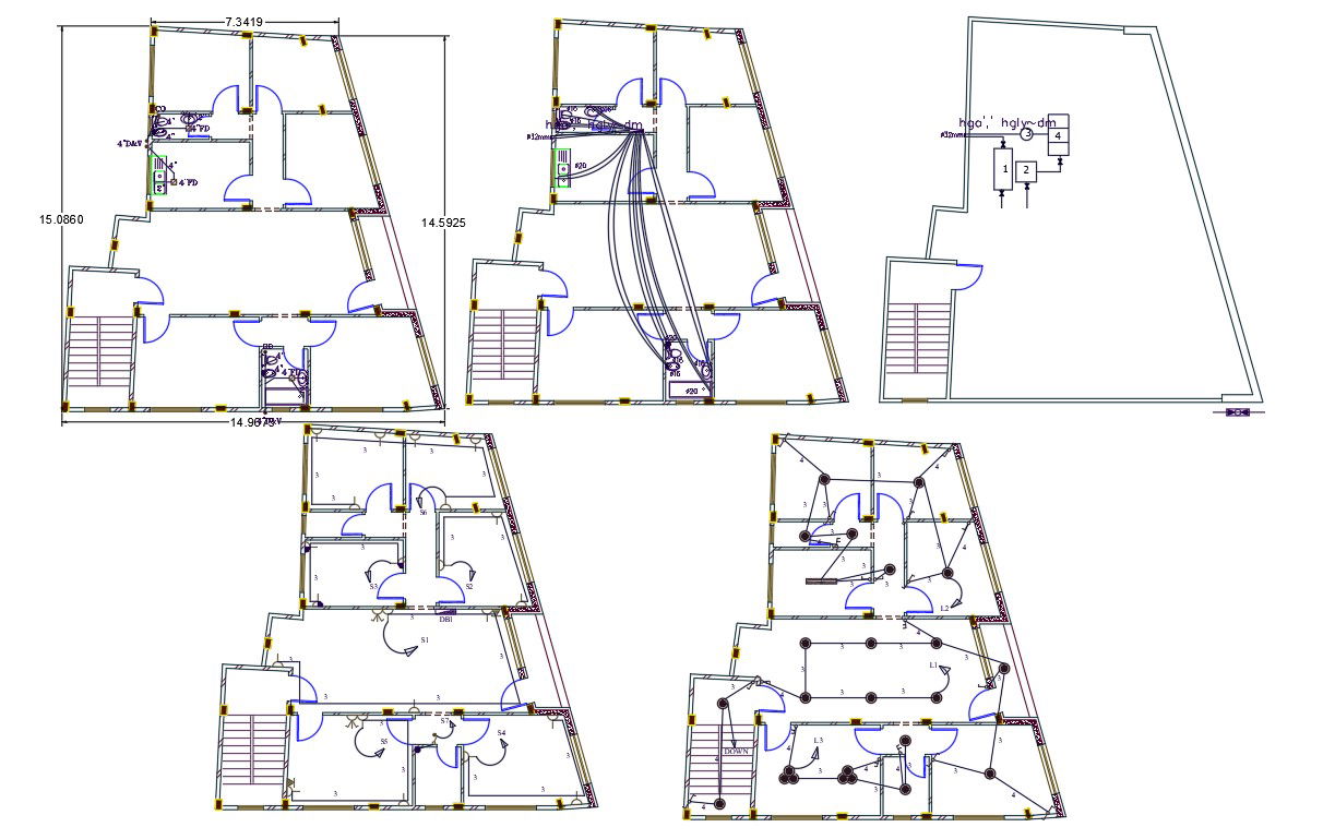 4 BHK House Electrical And Plumbing Layout Plan