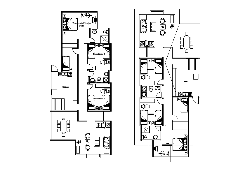 4 BHK House Ground Floor And First Floor Plan Drawing DWG File