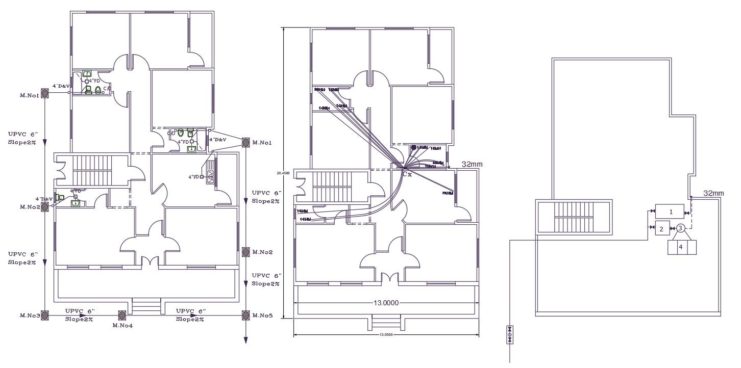 4 BHK House Plumbing Layout CAD Drawing
