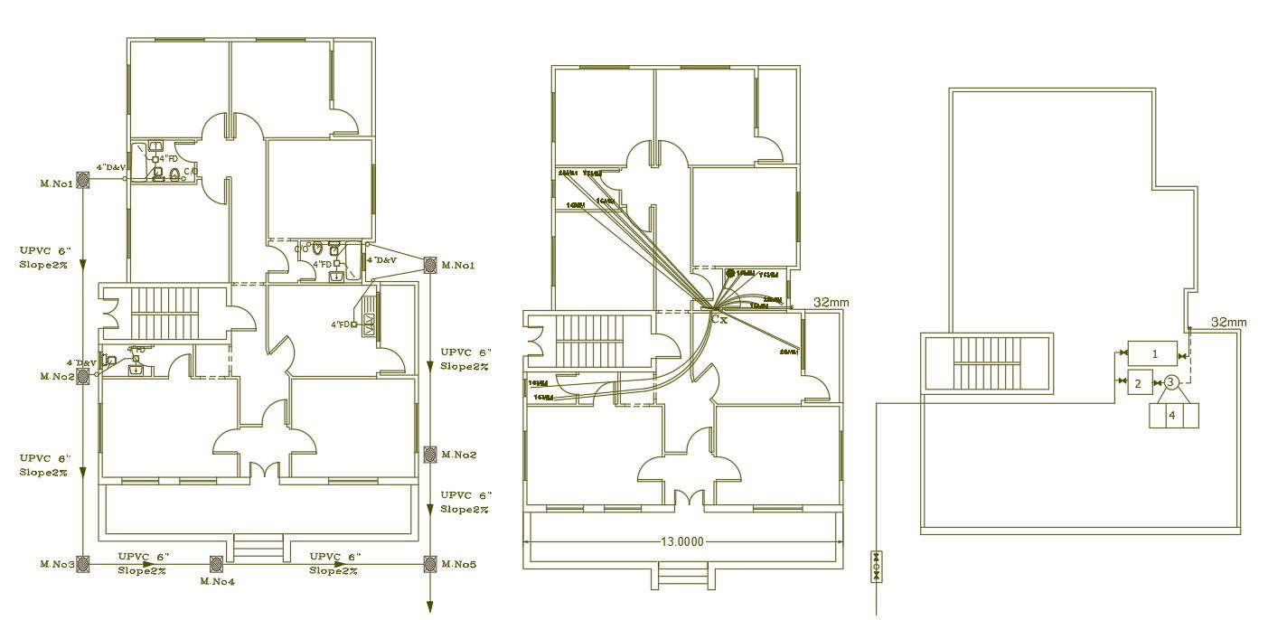 4 BHK House Plumbing Layout Plan AutoCAD File