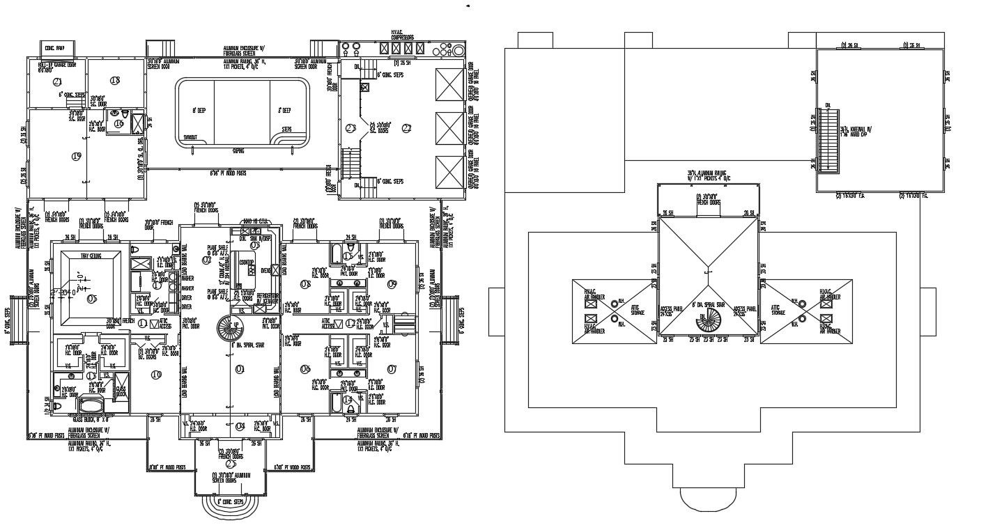 4 BHK House With Inside Swimming Pool CAD Drawing DWG File