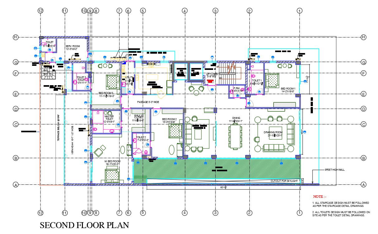 4 BHK Mater Bedrooms Plan With Furniture layout Design DWG File
