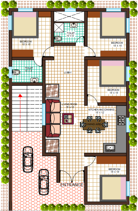 4 BHK Minimalist Style House Plan.