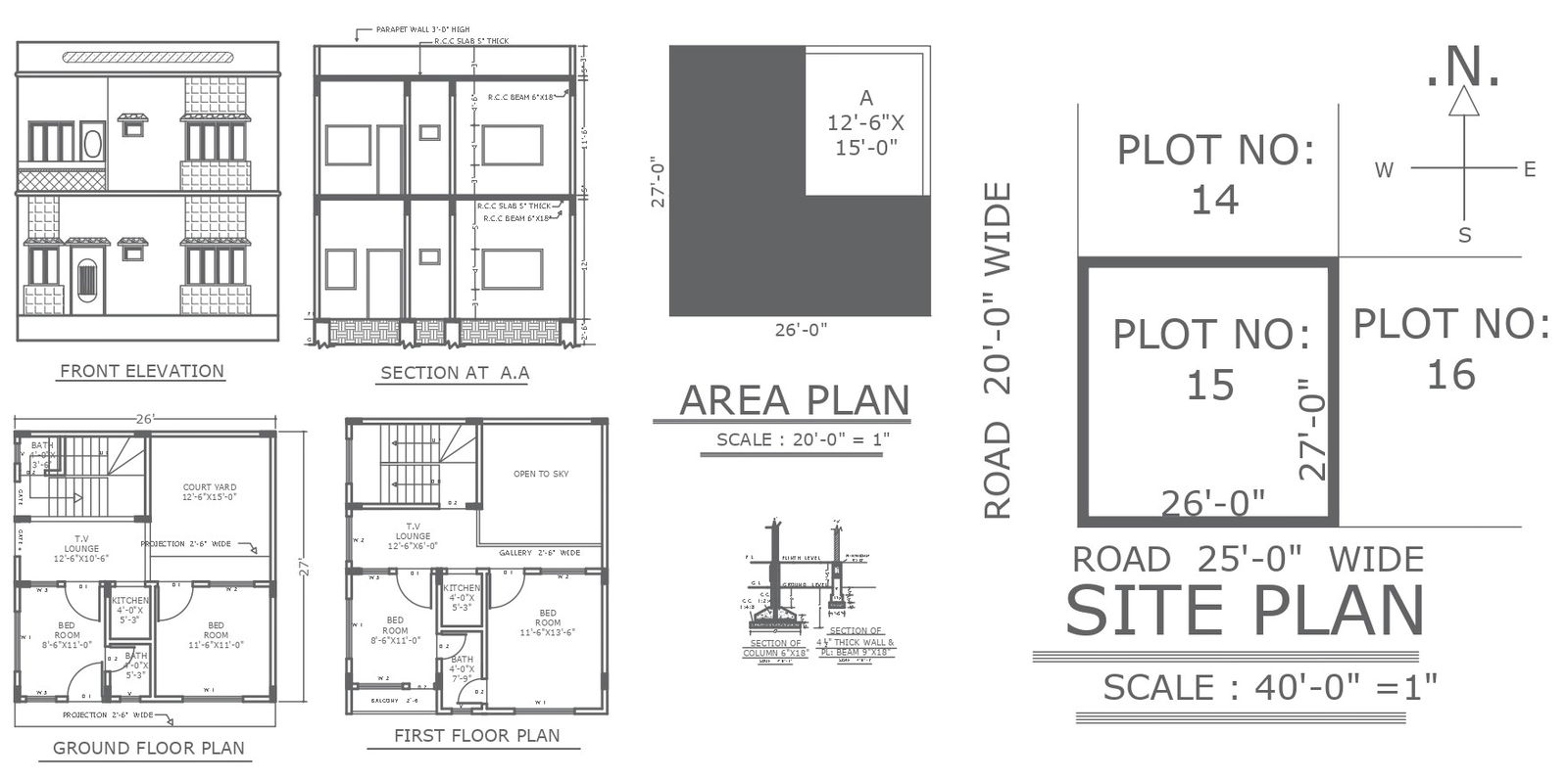 AutoCAD Format Section and Elevation for 4BHK Plan