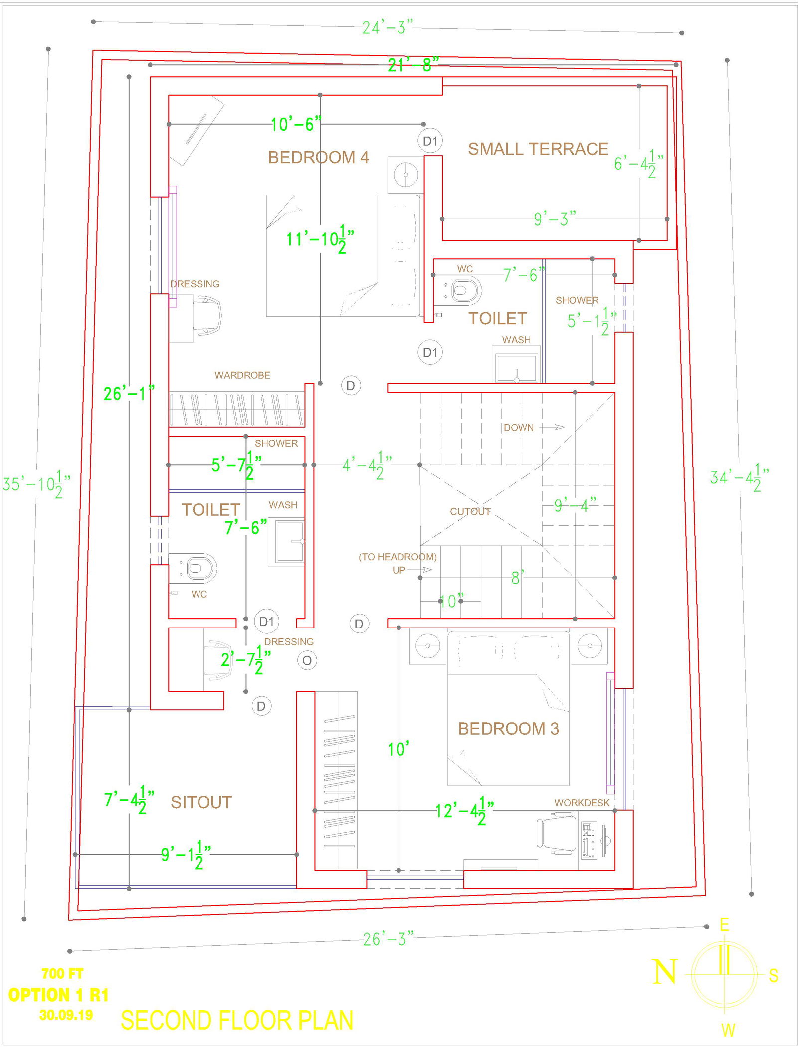 4BHK Second Floor Plan Drawing DWG File