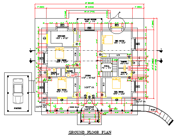 4BHK House Floor Plan DWG File for AutoCAD Design Use