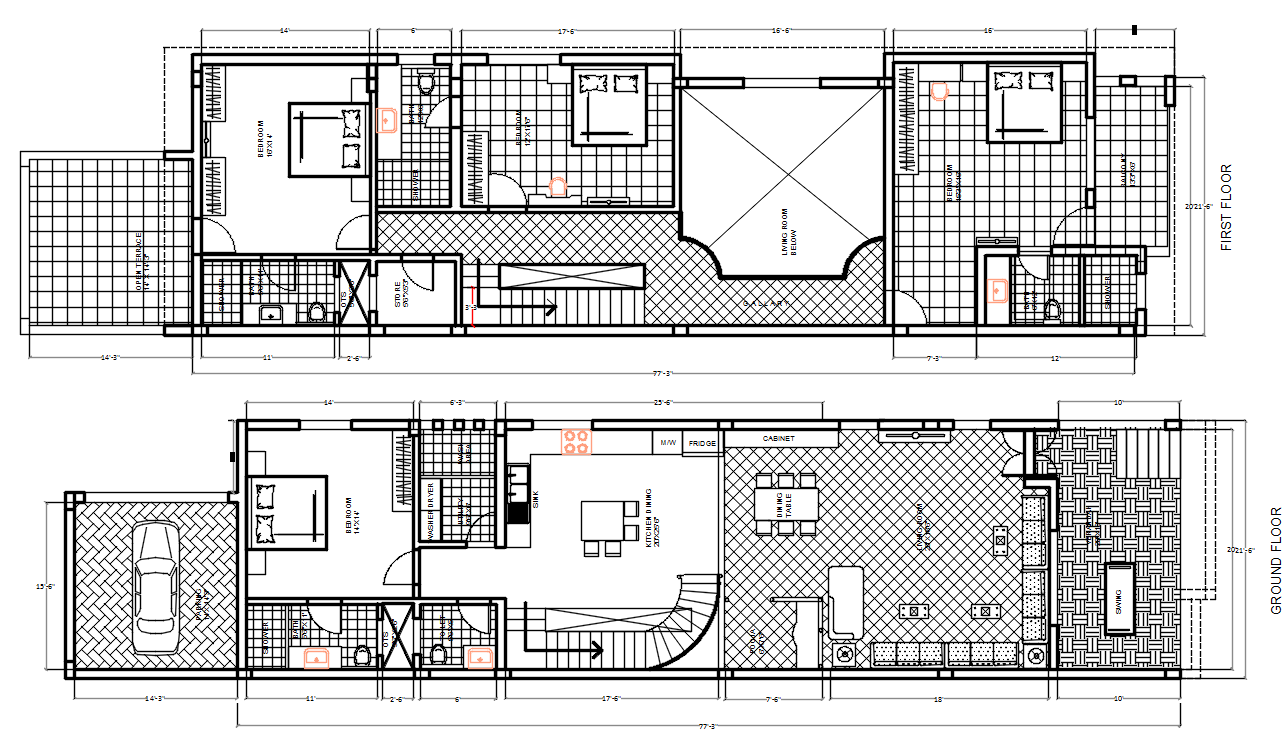 4 Bedroom House Ground Floor And First Floor Plan Drawing DWG File