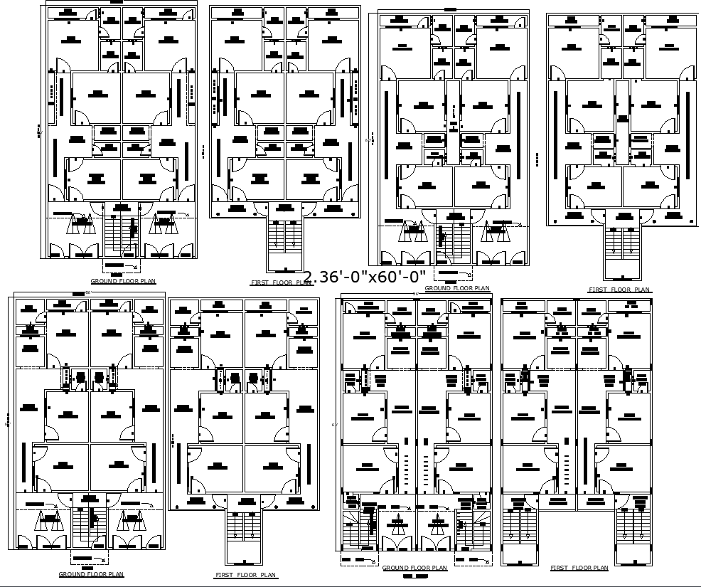 Top 4 Two-Story 36x60 House Plans in DWG AutoCAD File