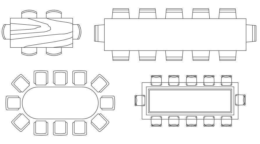 4 Unique Dining Table CAD Blocks for AutoCAD DWG Drawing