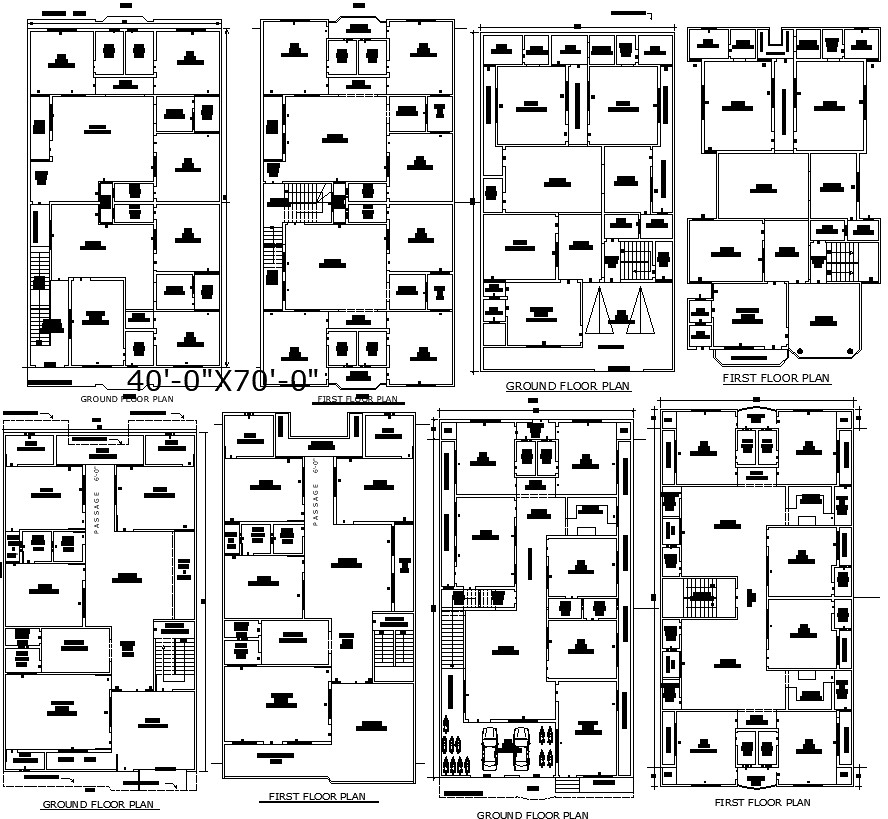 Elegant 40x70 Residential house Floor Plans in AutoCAD File