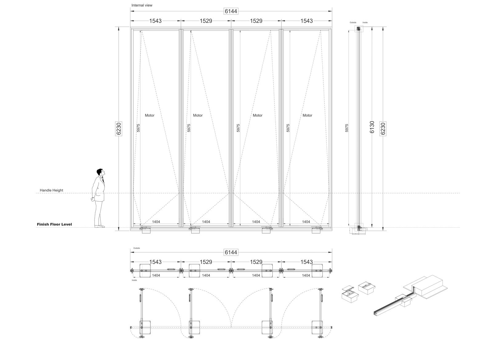 4-Panel Frosted Glass Sliding Closet Doors with Derailing-Proof Safety DWG AutoCAD file