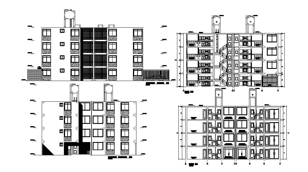 4 Storey Apartment Building Section And Elevation Design Download DWG File