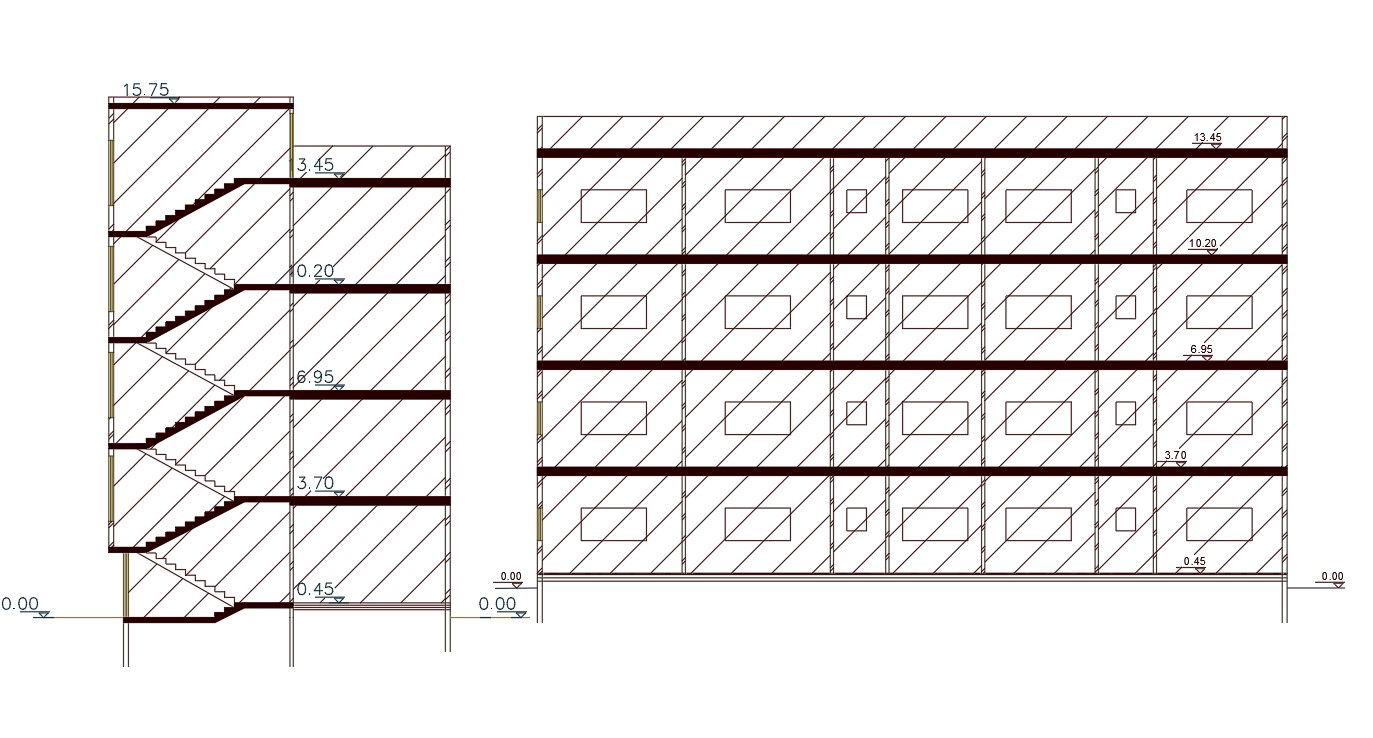 4 Storey Apartment Building Section CAD Drawing