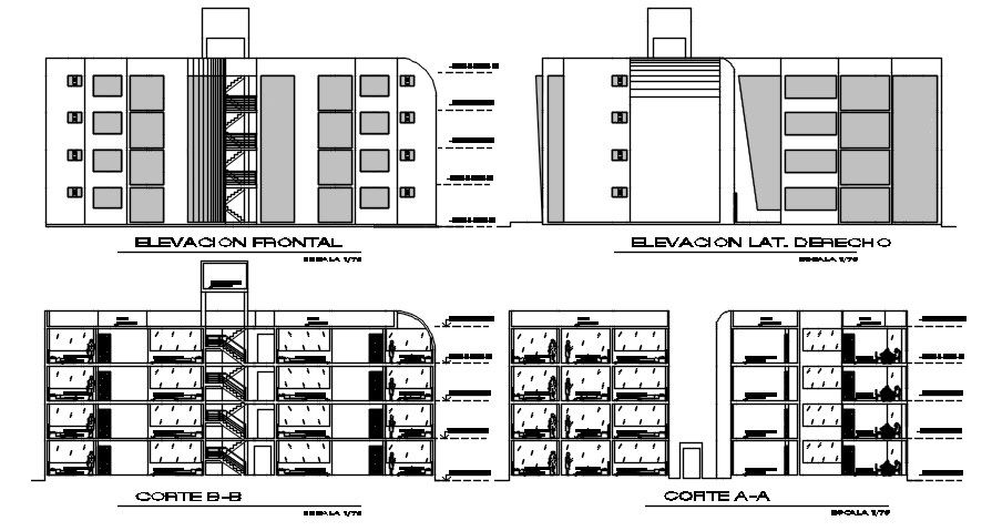 4 Storey Apartment Building Sectional Elevation Design DWG File