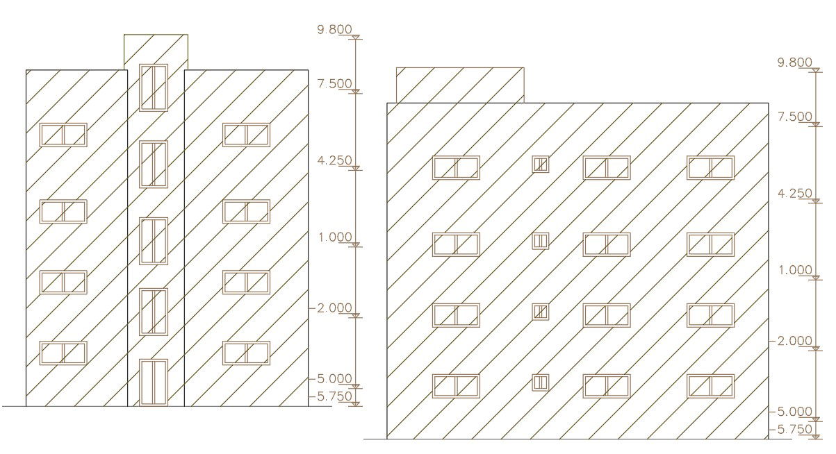 4 Storey Apartment Elevation Design CAD File