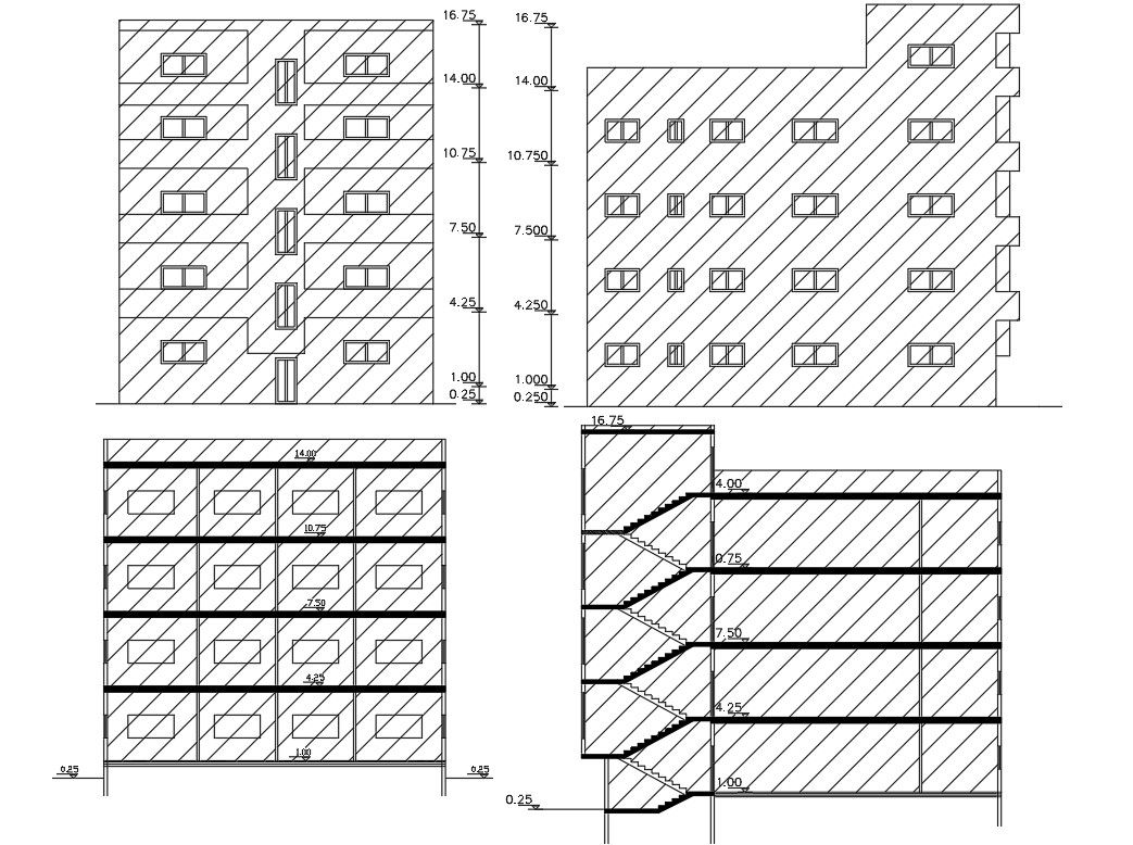 4 Storey Apartment Front And Side Building Design