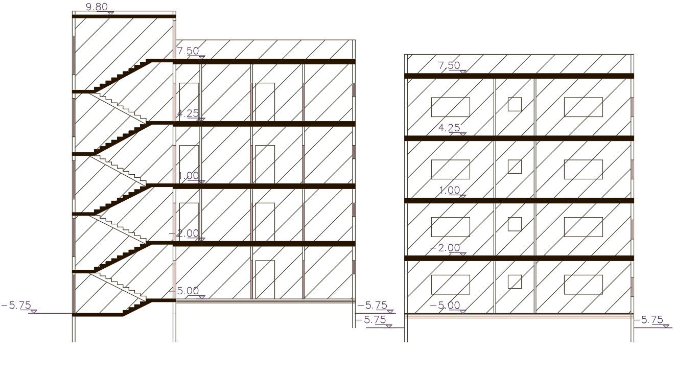 4 Storey Apartment House Building Section CAD drawing