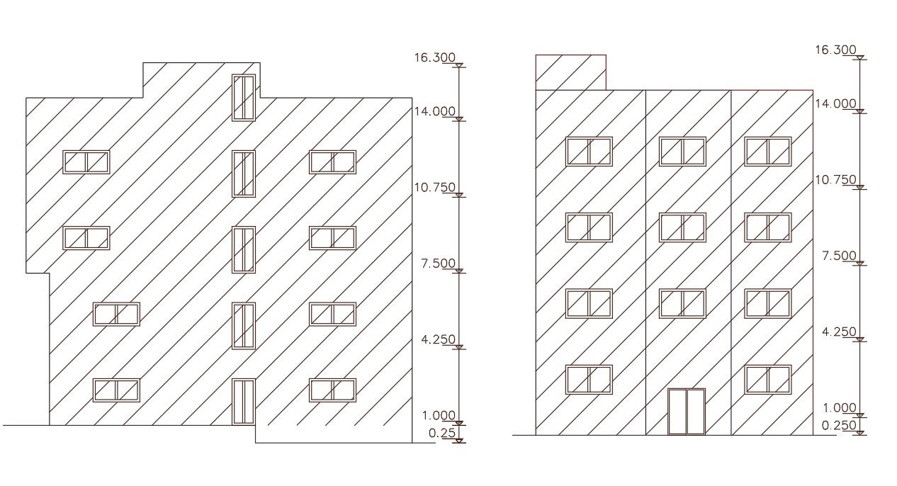 4 Storey Apartment House Elevation Design DWG File