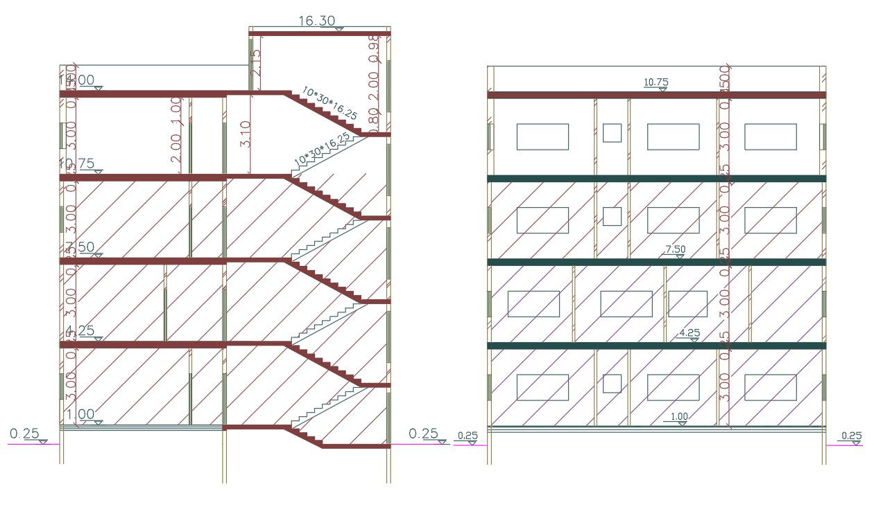 4 Storey Apartment Section Drawing DWG File