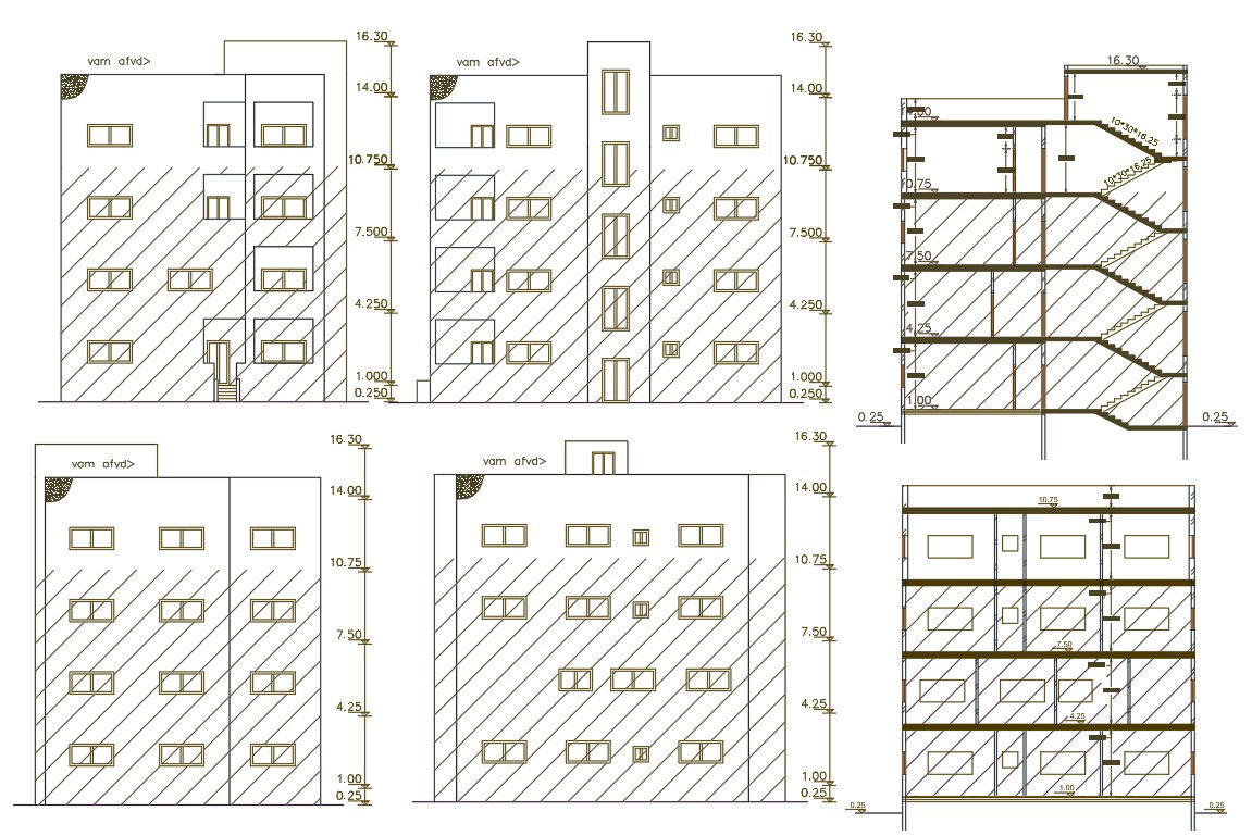 4 Storey Floor Level Apartment Building Design DWG File