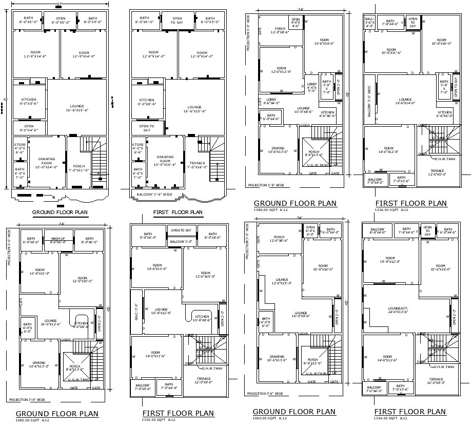 4 Types of House Layouts Design with 3 BHK Plan Details AutoCAD DWG