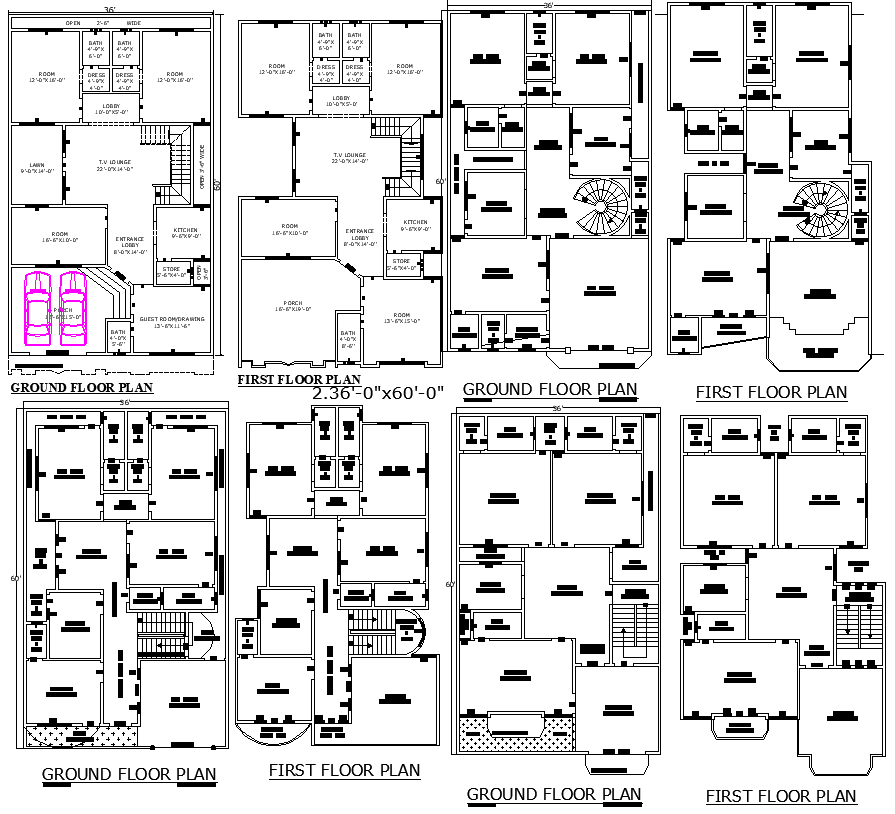 Distinct 36x60 Residential House Plans in DWG File