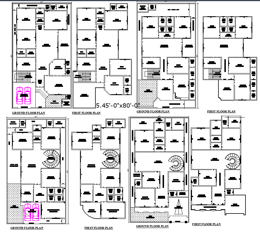 45x80 Residential Floor Plans in Architectural DWG File