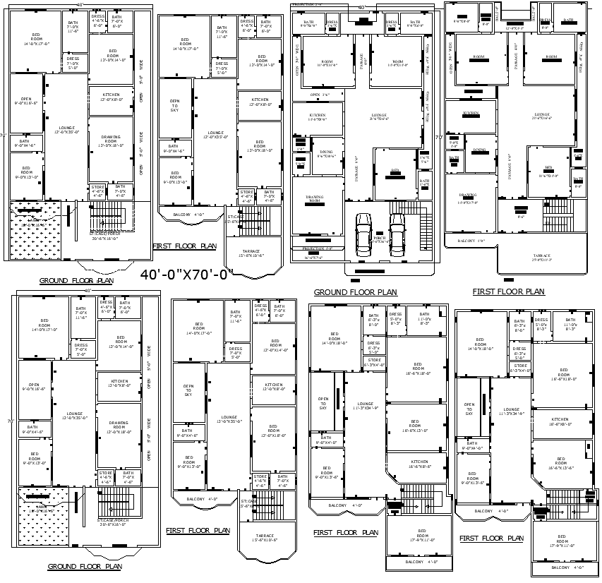 40x70 Residential Home Layout plan in AutoCAD DWG File