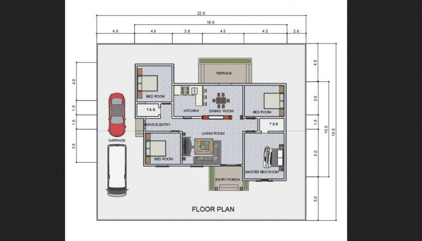 4 Bedroom detail of house floor plan dwg file