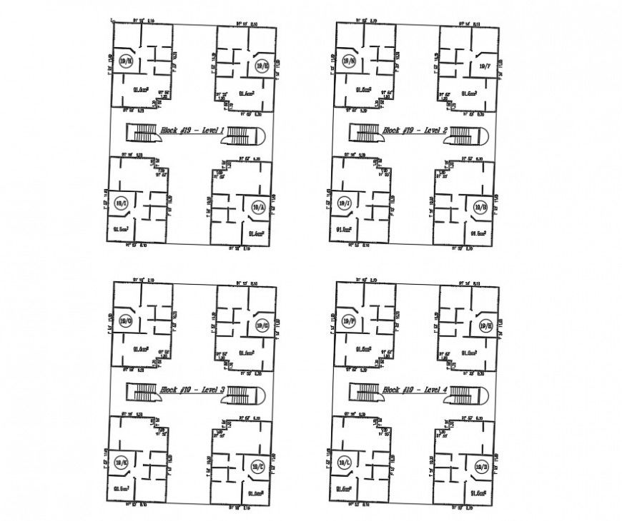 4 blocks apartment layout plan autocad file