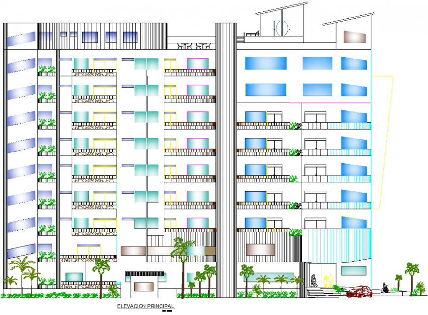 4 star hotel elevation drawing in dwg file.