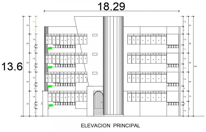 4 story floor building elevation design cad file