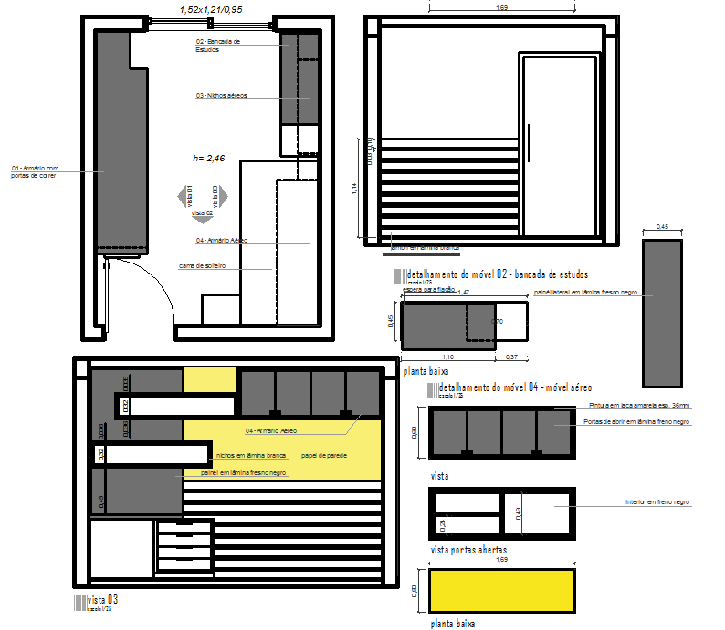 AutoCAD Bedroom DWG Plan with Wall Elevations and Furniture Details