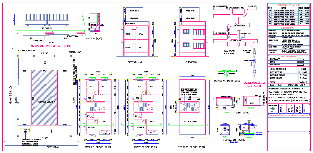House planning detail with full site layout and 32x50 feet floor plan