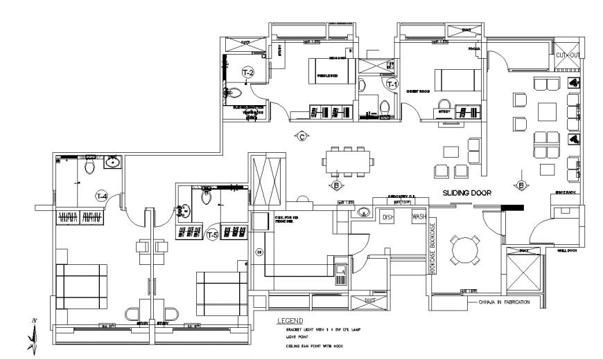4bhk apartment furniture layout drawing in dwg AutoCAD file.