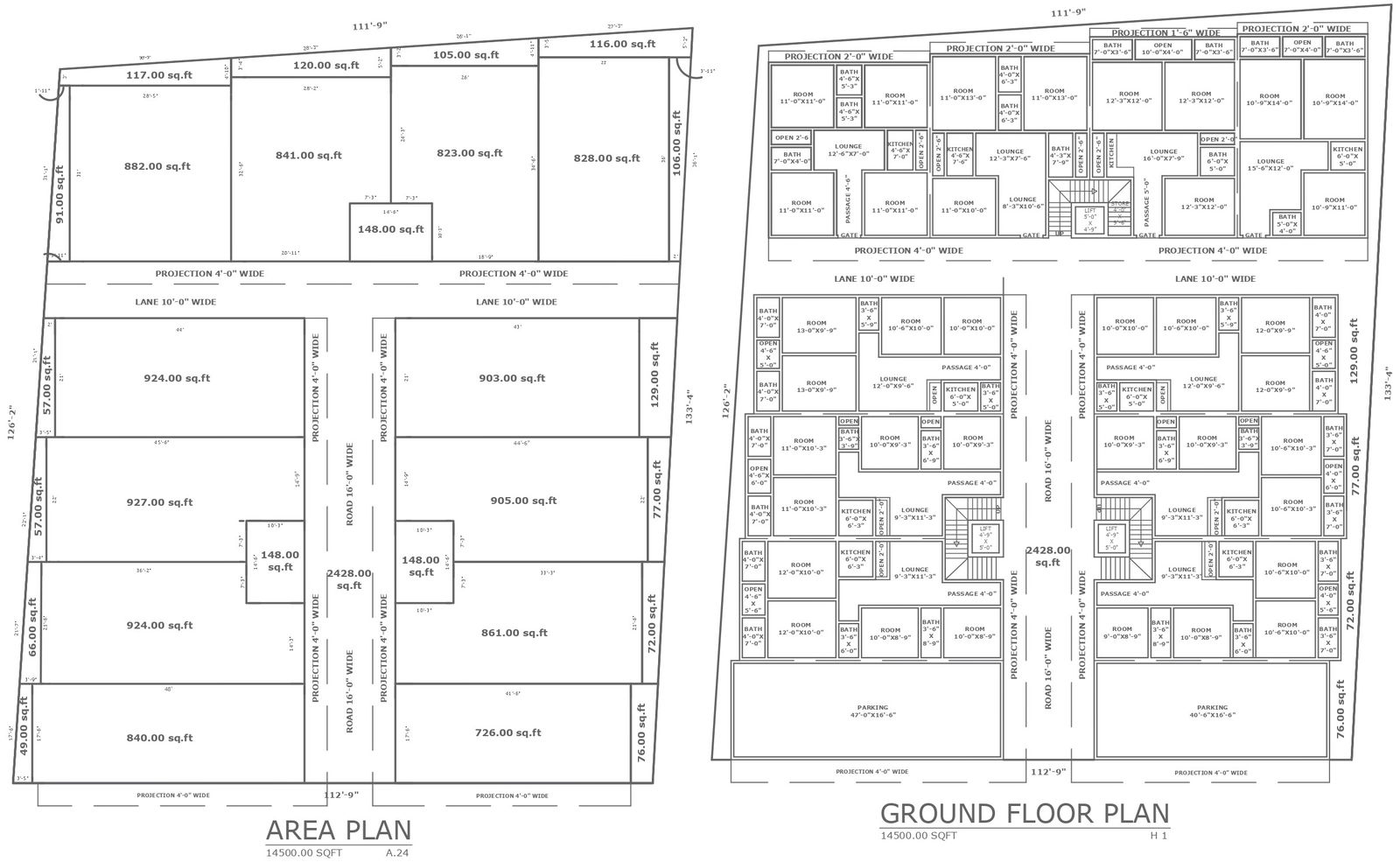 4bhk apartment design in plot size of 112ft X 133ft three different plot design detail plan DWG AutoCAD drawing