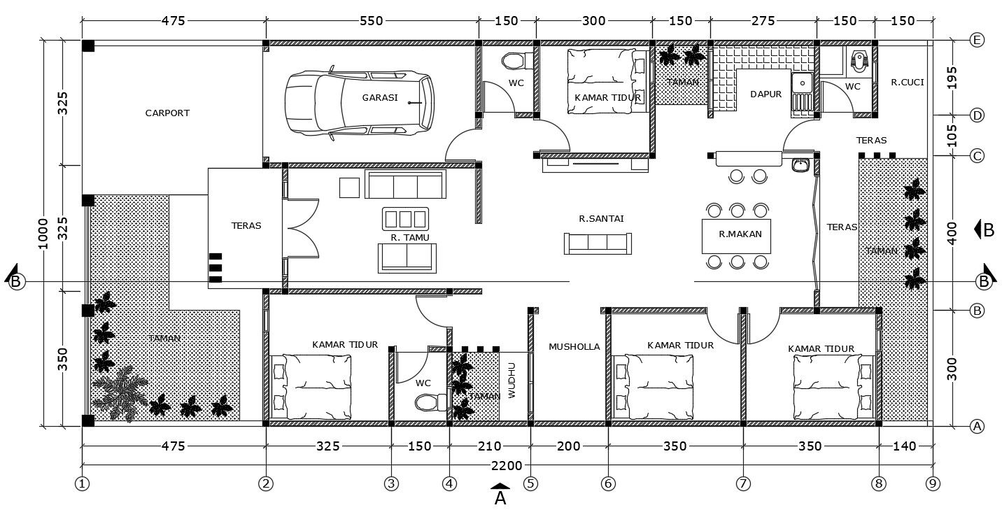 4 bhk house plan is given in this cad file. Download this 2d cad file now.