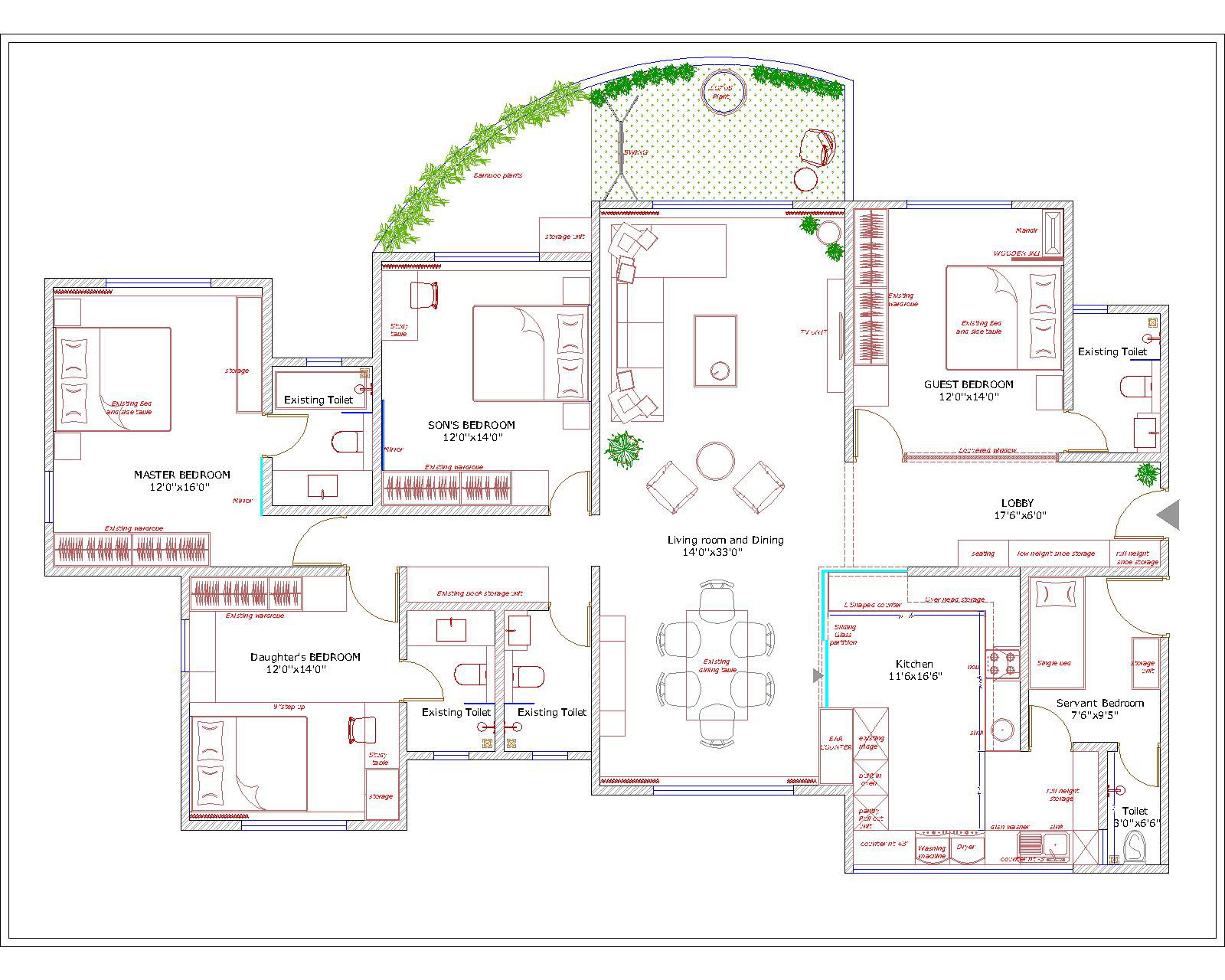 Get ground Floor Plan Drawing of 50x90 House plan in DWG File