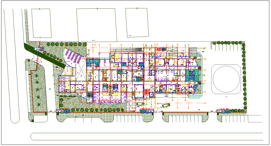 Hospital Plan Detail DWG with Ground Floor Layout and Zoning Design