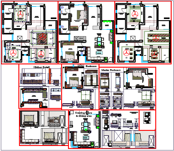 Modern Apartment Interior CAD Design with Furniture and Ceiling Plan
