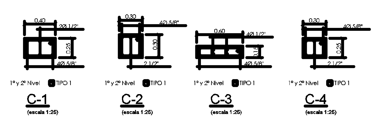 4 different size of column cross section CAD model
