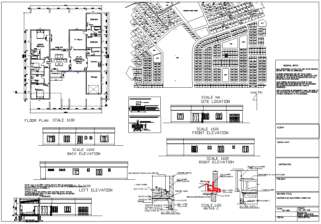 House Plan DWG with Modern Layout Elevations and Site Location Map